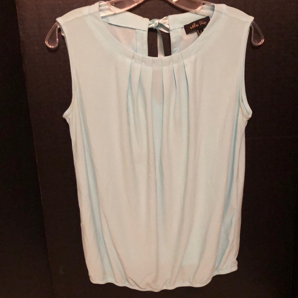 Melissa Paige sleeveless, pleated neck, aqua . SM